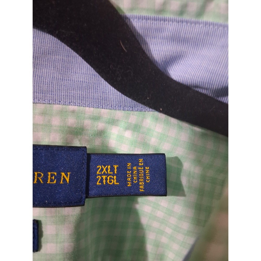 Ralph Lauren Mens 2XLT Gingham Shirt Mint Green Pink Pony Cotton Stretch Tall - Picture 3 of 7